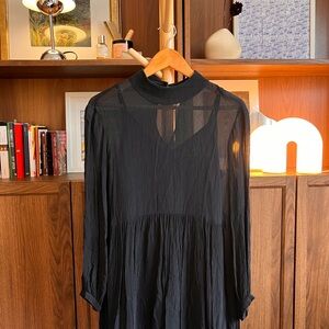 Amour Vert Sheer Black Long-Sleeve Dress